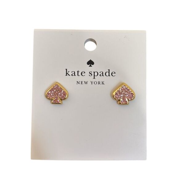 kate spade Jewelry - Kate Spade Pink Pave Spade Stud Earrings Gold Tone NWT